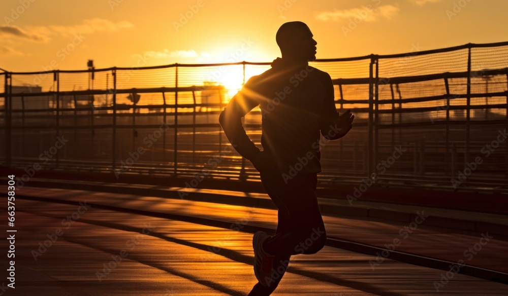 runner at the racing track setting a time against the sun