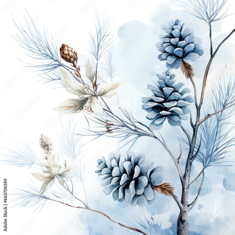 decorative background with pine cones in winter