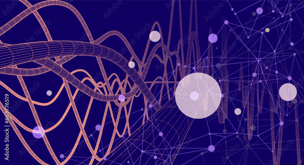 Vector abstract background with a wireframe dynamic pipes, line and particles.