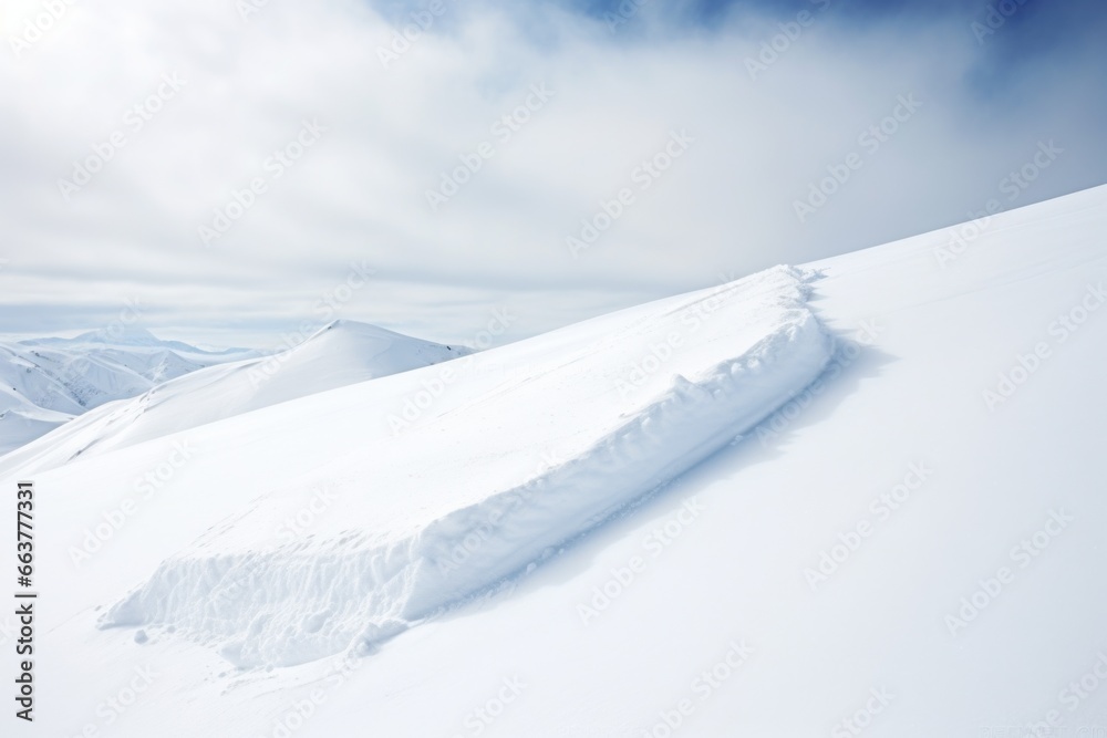 a white, untouched snowboard on a snowy hill