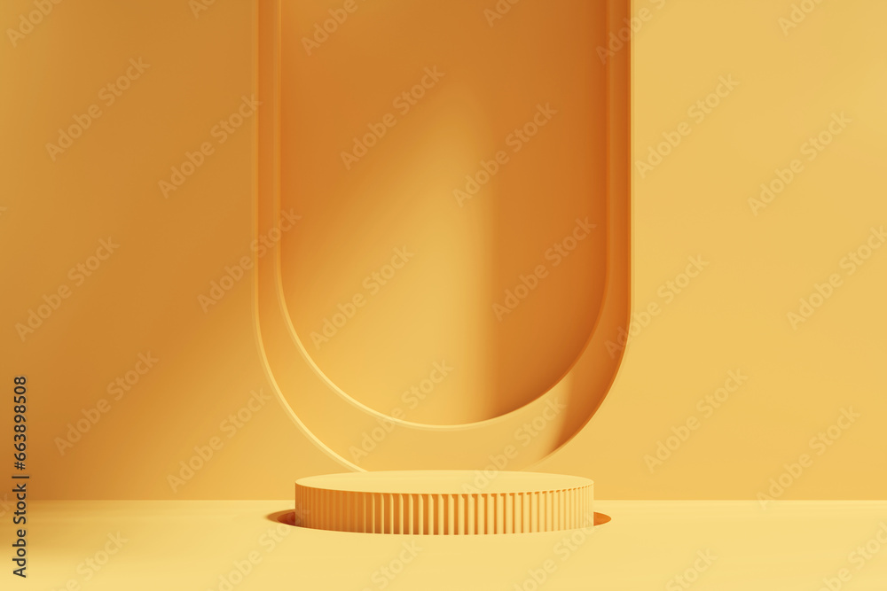 Abstract Exotic Yellow Minimal Modern Podium Platform For Product Display Showcase Presentation Advertising With Decorations 3D Rendering