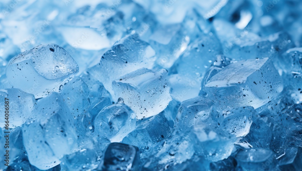 close up of ice cube in blue tone. abstract background and texture