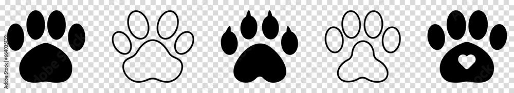 Dog or cat paw icons. Vector illustration isolated on transparent background