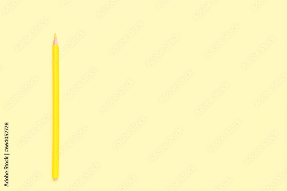 One yellow pencil on color background