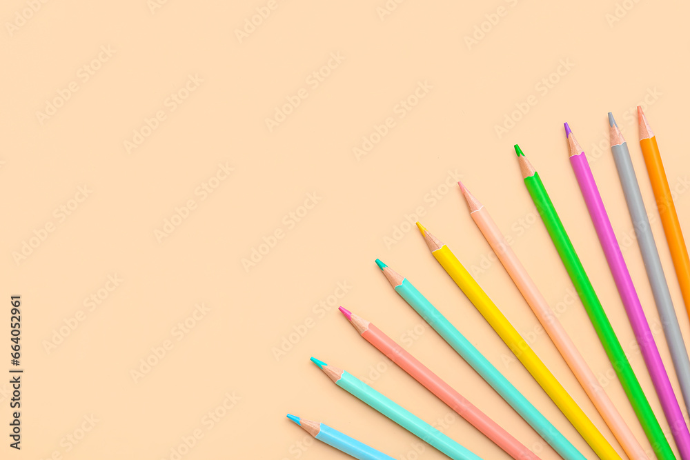 Bright pencils on color background