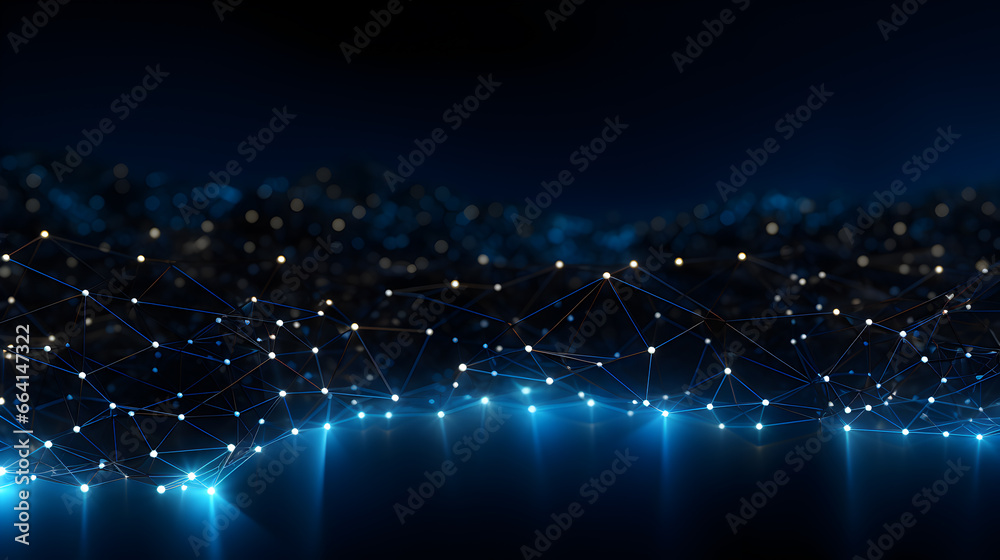 Blue abstract background with a network grid and particles connected. futuristic background	