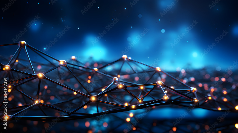 Blue abstract background with a network grid and particles connected. futuristic background	