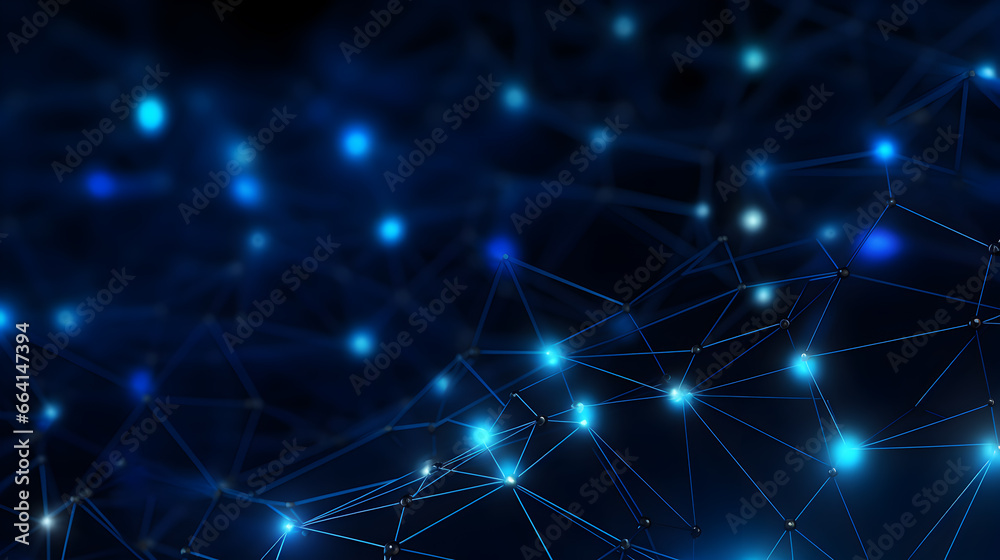 Blue abstract background with a network grid and particles connected. futuristic background	