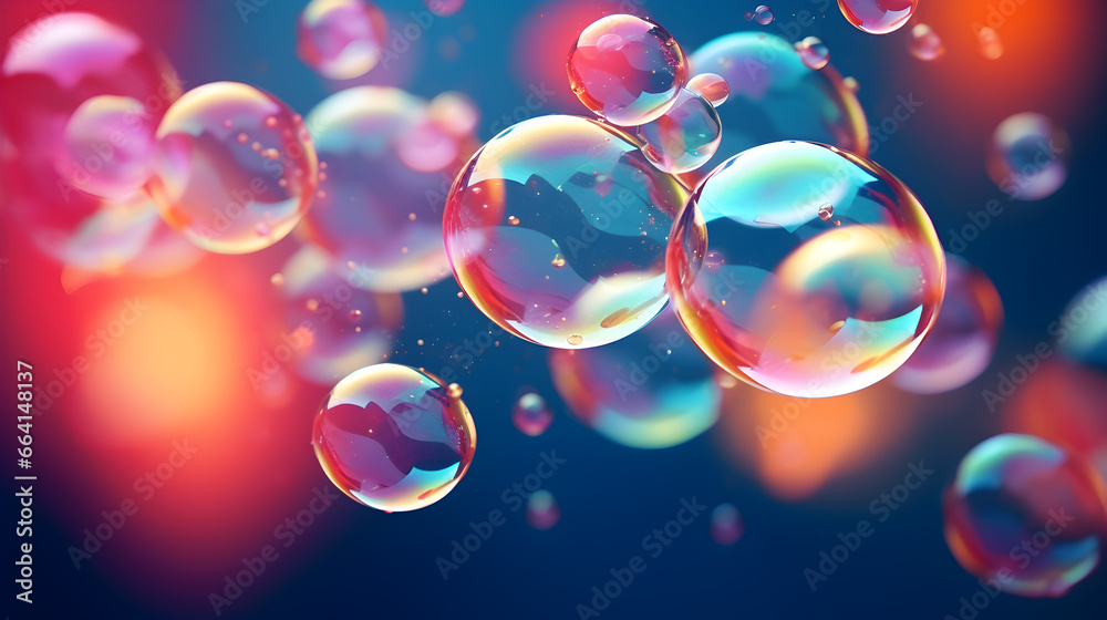 flying bubbles on a colorful background, abstract background	