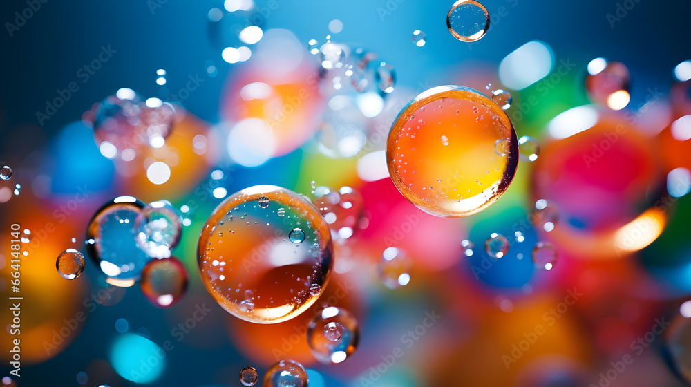 flying bubbles on a colorful background, abstract background	