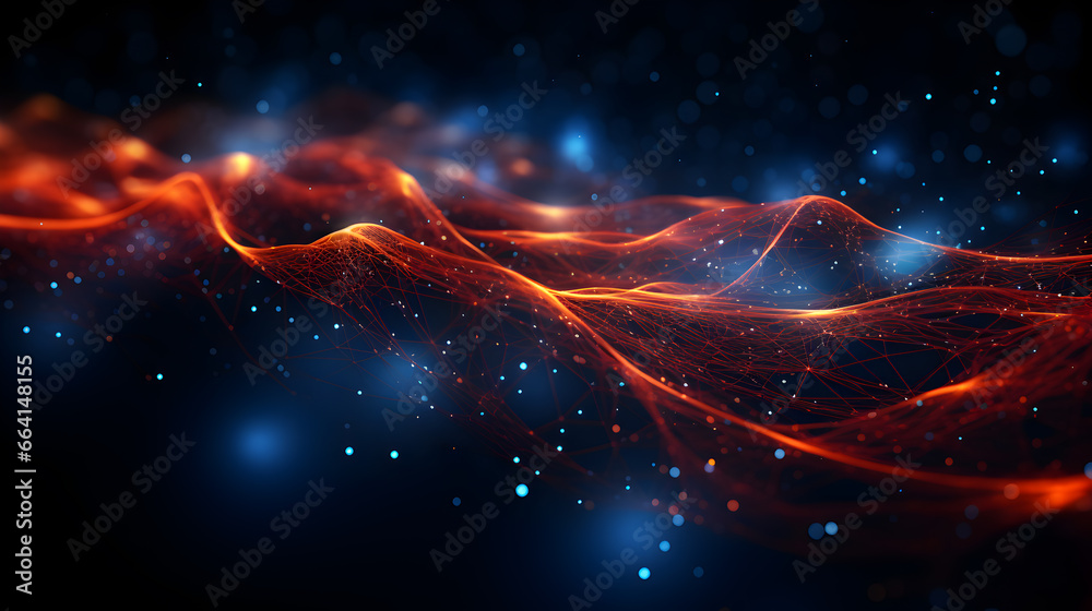 red abstract background with a network grid and particles connected, wave background