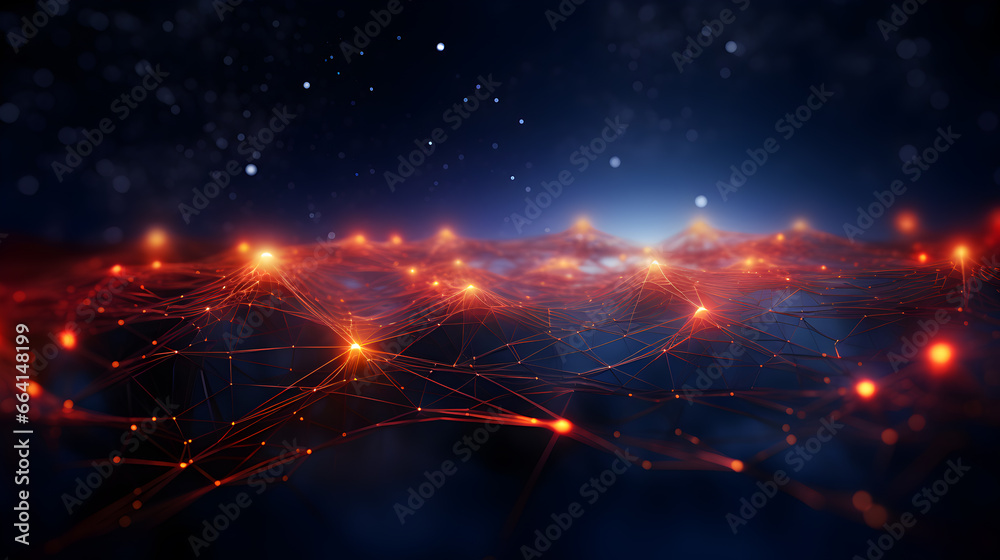 red abstract background with a network grid and particles connected, wave background