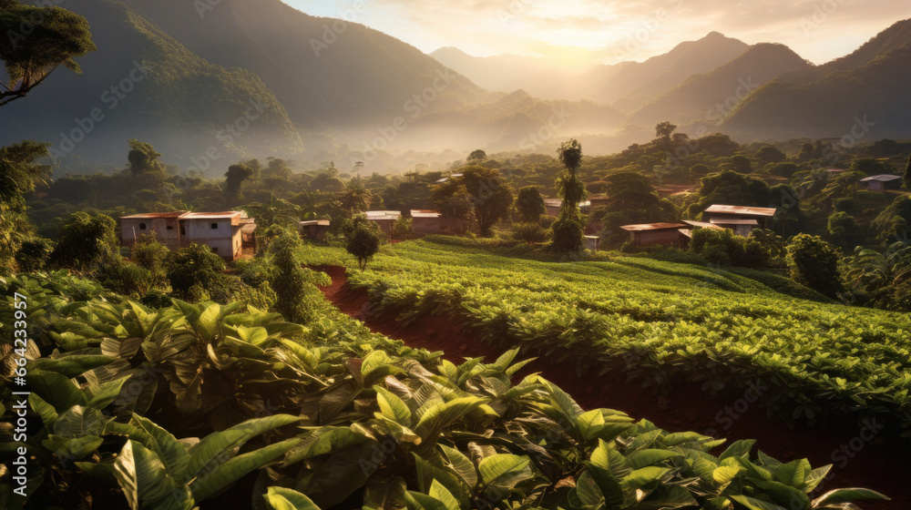 Coffee plantations at South america with mountains.