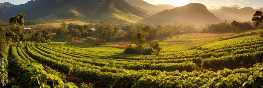 Coffee plantations at South america with mountains.