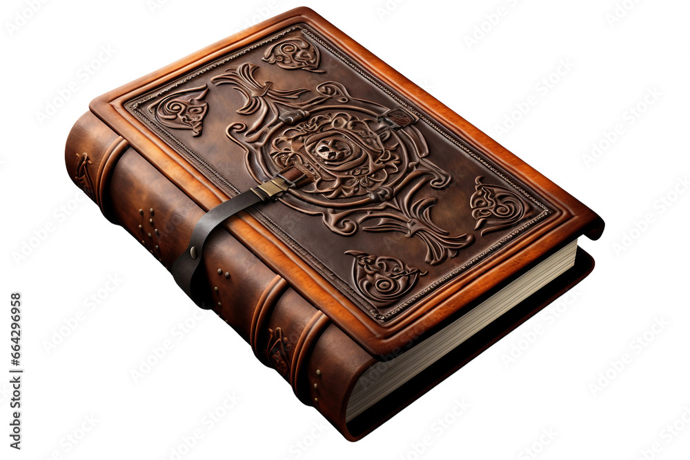 Vintage Leather-Bound Book Icon on transparent background.