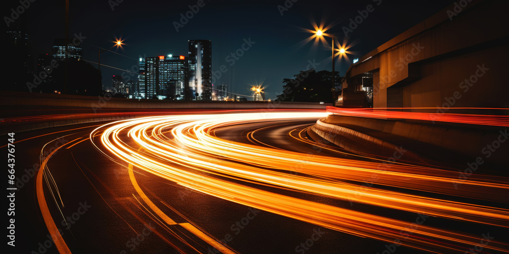 Rush of Twilight: Streaks of Speed. Speed light trails, Colorful glowing swirls. Generative AI