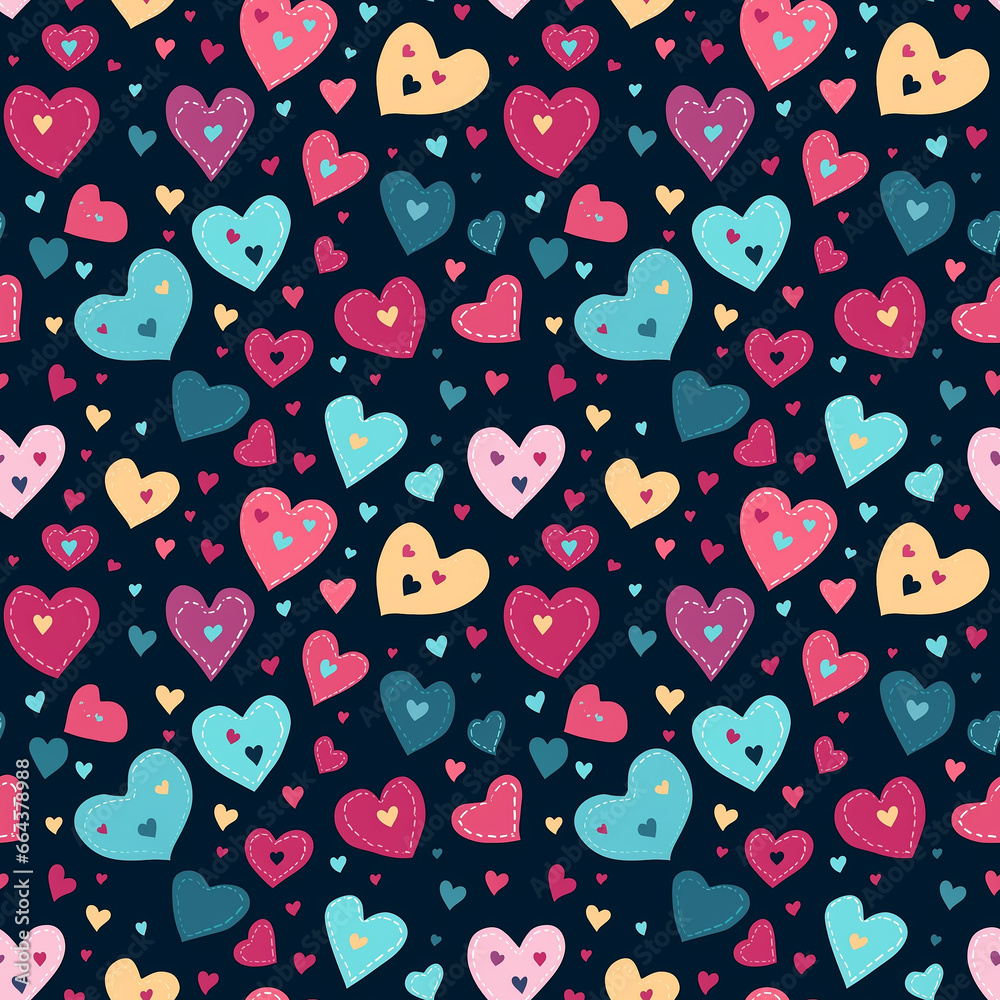 hearts hand drawing cute background seamless pattern