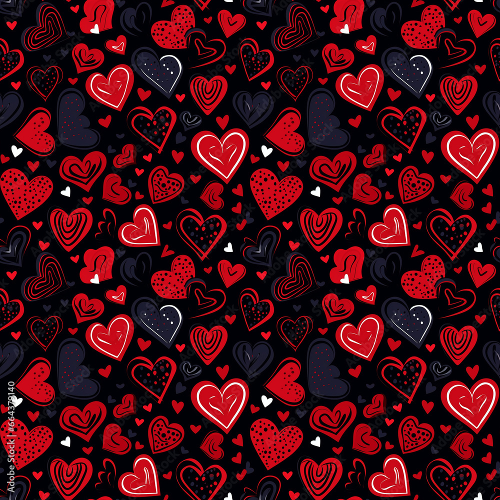 hearts hand drawing cute background seamless pattern