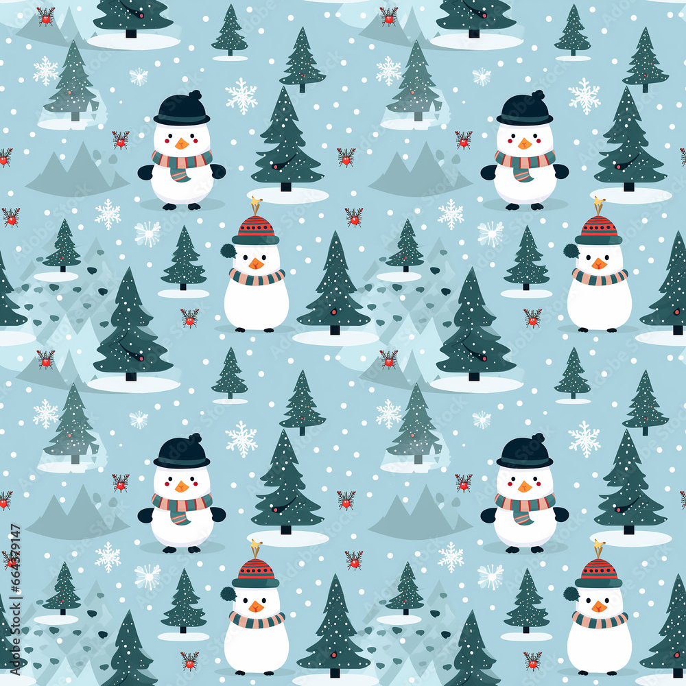 winter cartoon cute background seamless pattern