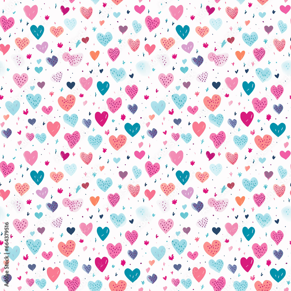 hearts hand drawing cute background seamless pattern