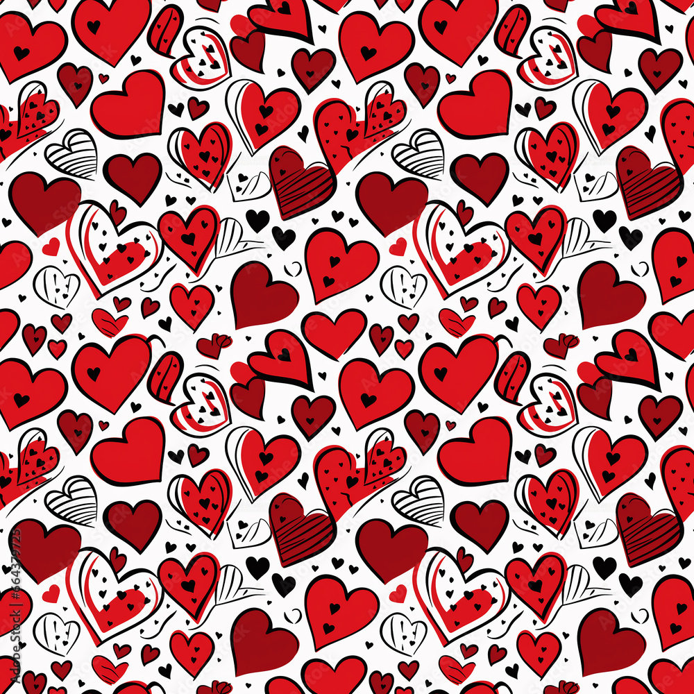 hearts hand drawing cute background seamless pattern