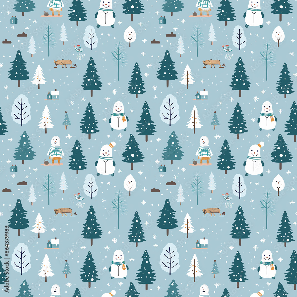 winter cartoon cute background seamless pattern