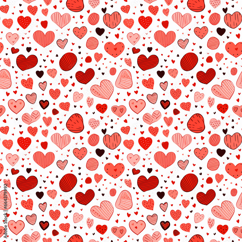 hearts hand drawing cute background seamless pattern