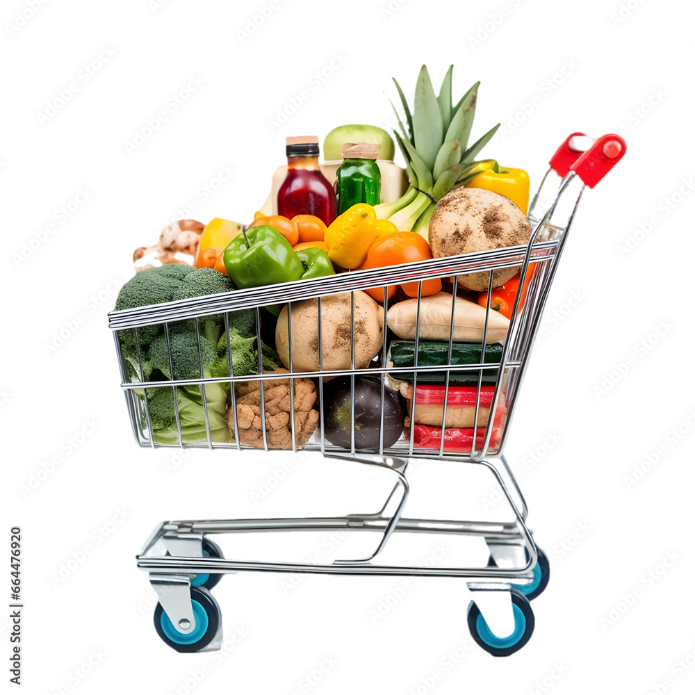 shopping cart full of vegetables isolated