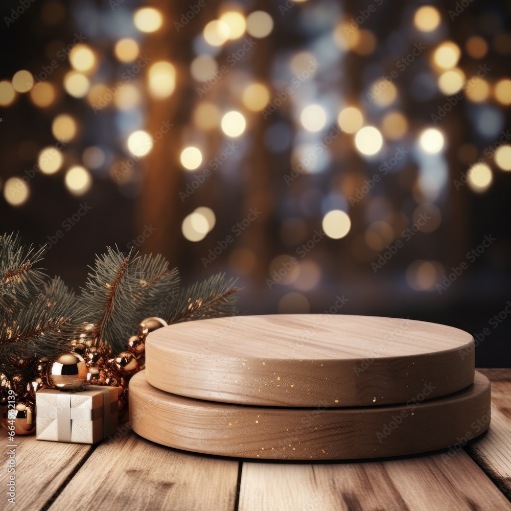 Empty podium on Christmas background