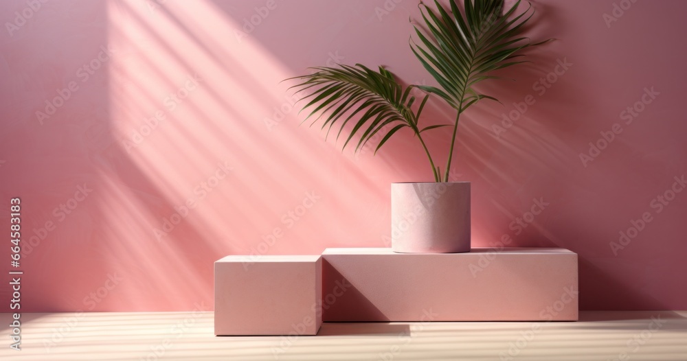 Abstract pink background with podium