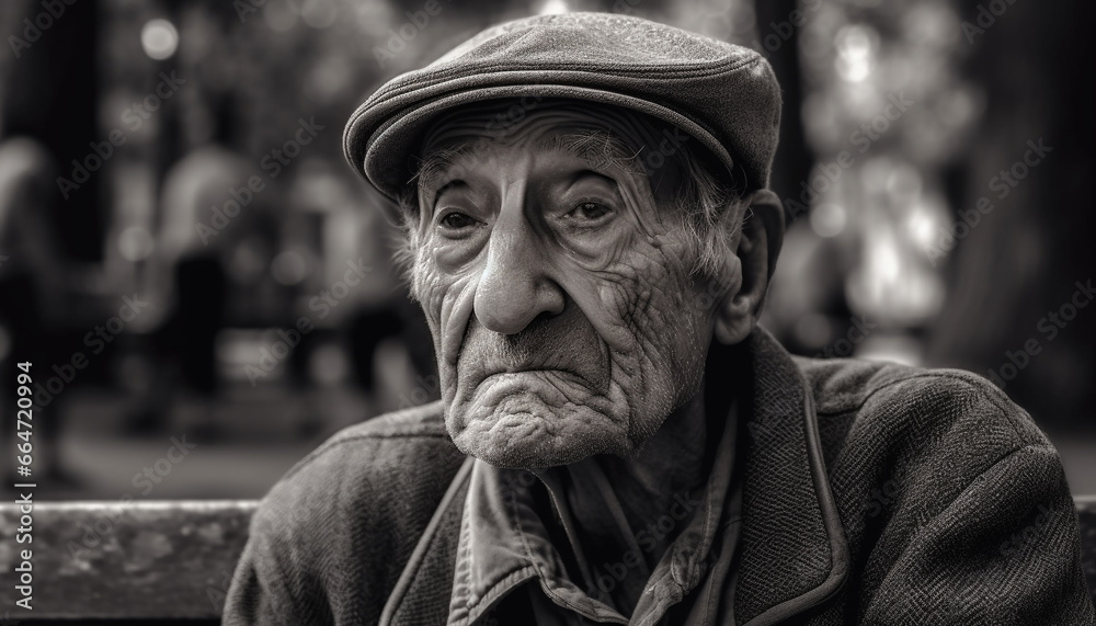 Sadness and loneliness in the eyes of an elderly man generated by AI