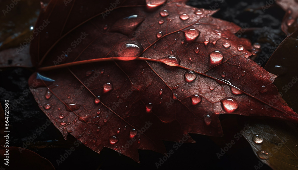 Freshness of autumn, wet leaf reflects vibrant colors of nature generated by AI