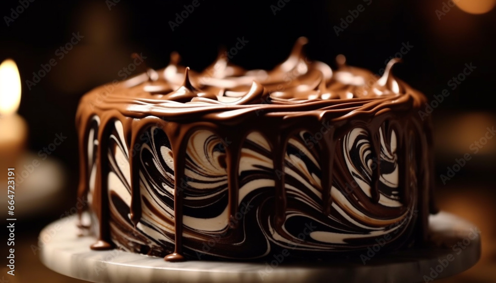 Indulgent gourmet dessert  dark chocolate cake with creamy homemade icing generated by AI