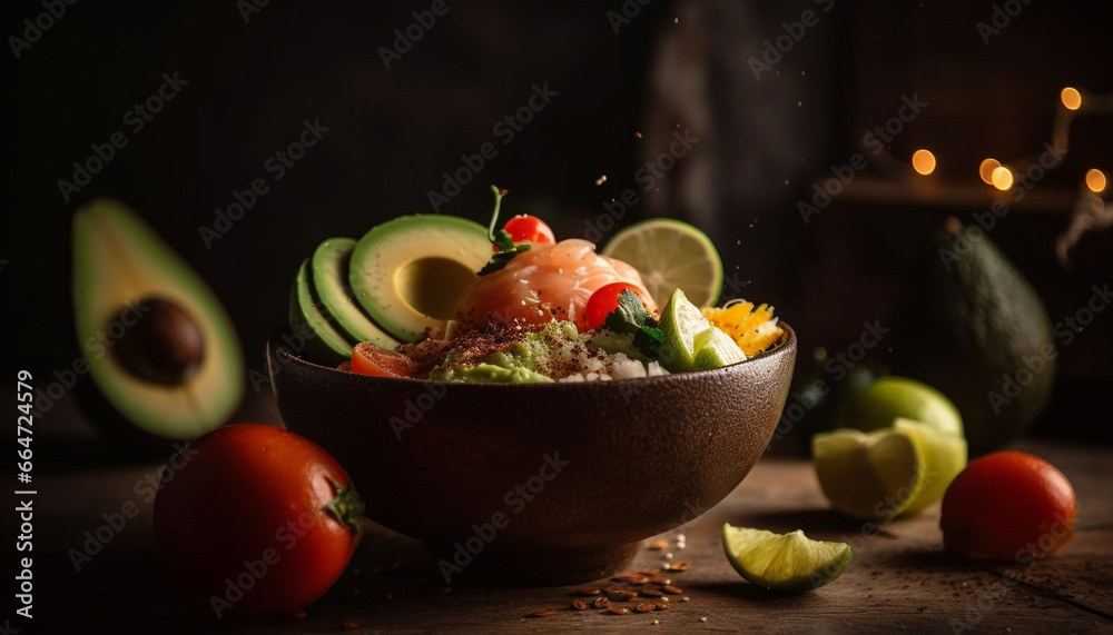 Freshness and health in a bowl  avocado, tomato, salad, vegetable generated by AI