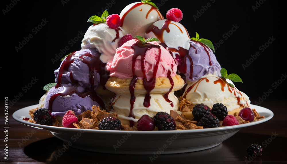 Freshness and indulgence on a plate, a sweet berry delight generated by AI