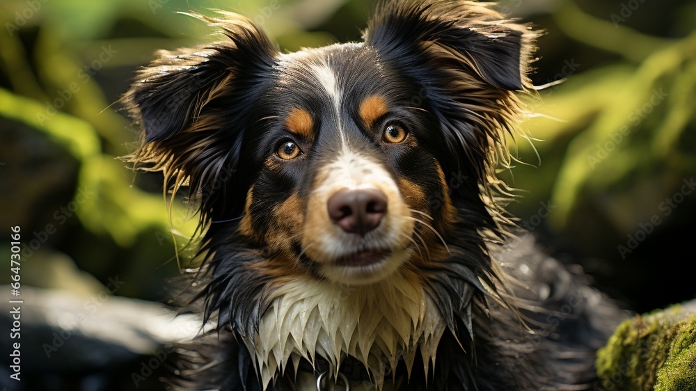 A loyal puppy sitting on grass, looking at the camera generated by AI