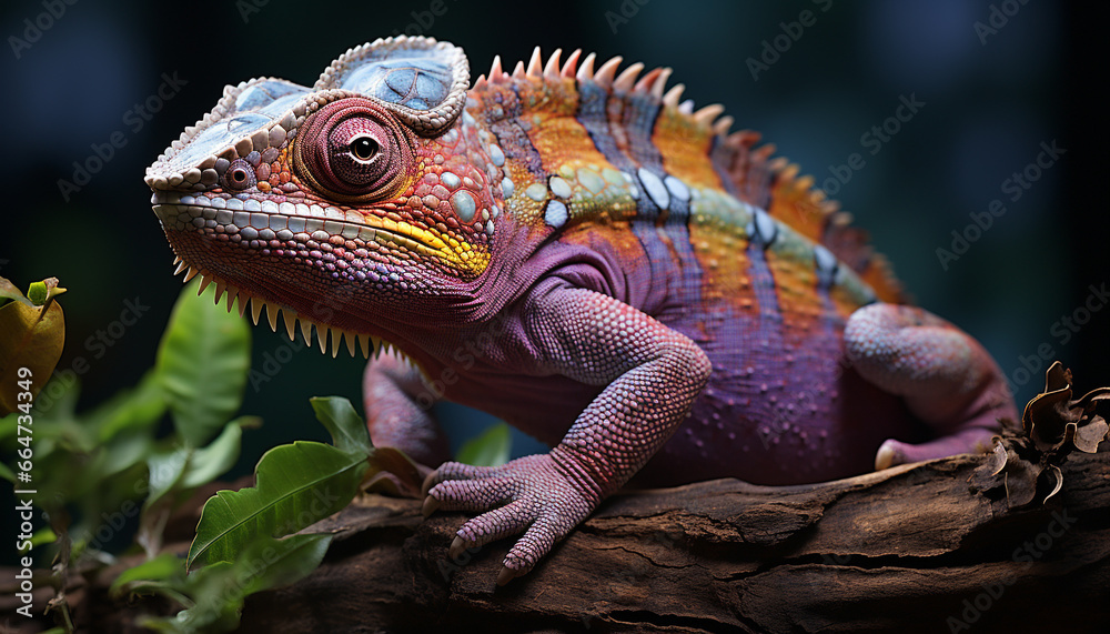 A cute gecko in the tropical rainforest, looking at camera generated by AI