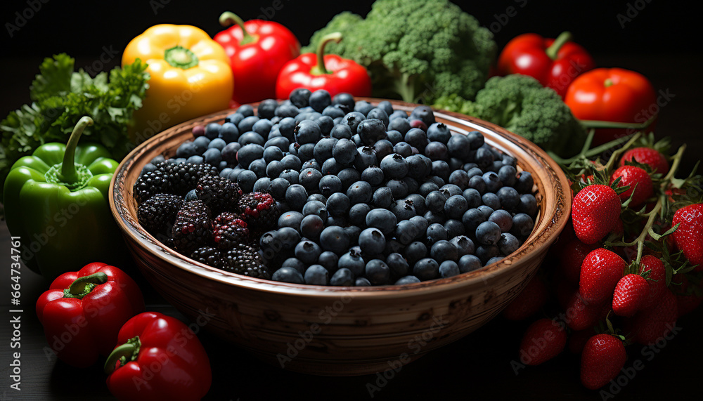 Freshness and abundance of organic fruit on a rustic wooden table generated by AI