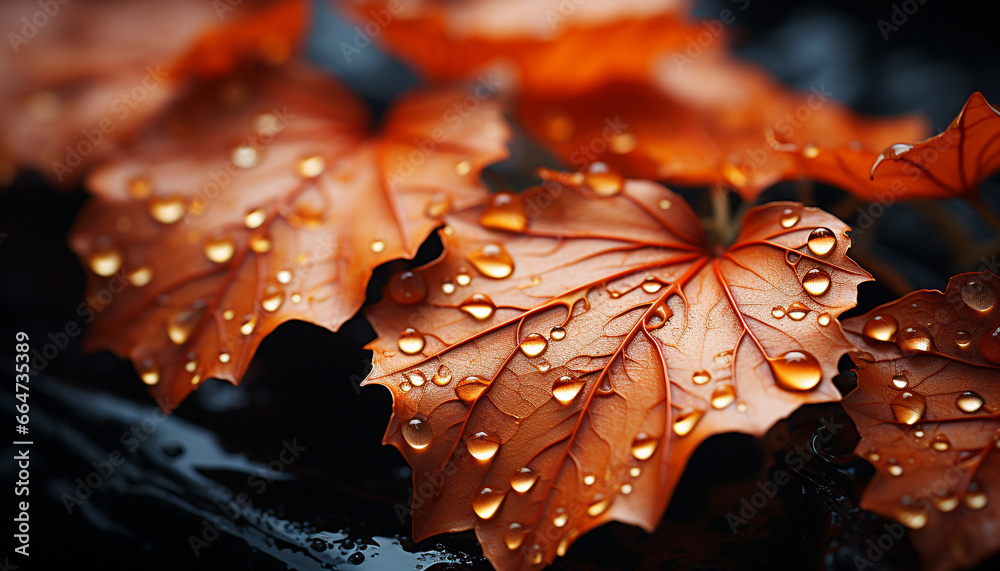 Vibrant autumn colors reflect in wet maple tree branches generated by AI