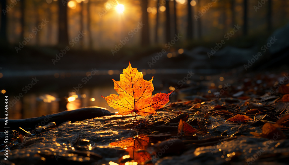 Vibrant autumn colors reflect on tranquil pond, nature vibrant beauty generated by AI