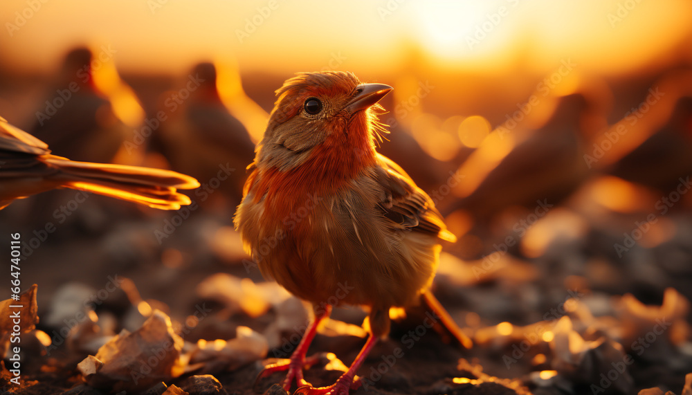 Sunset beauty in nature showcases a cute young bird perching generated by AI