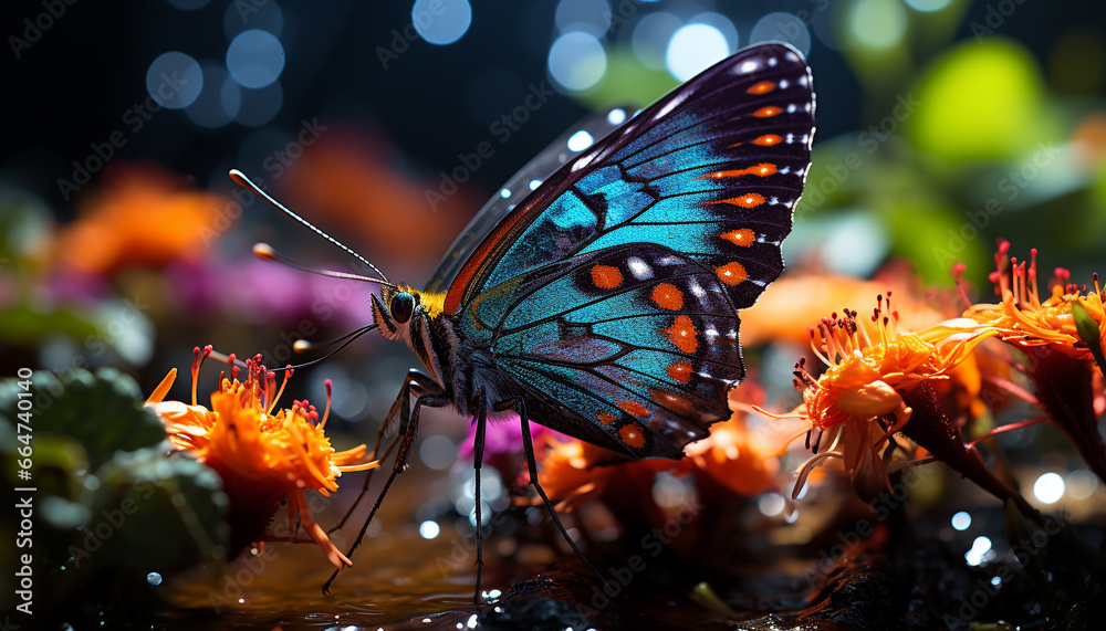 The vibrant butterfly beauty in nature captivates the green plant generated by AI