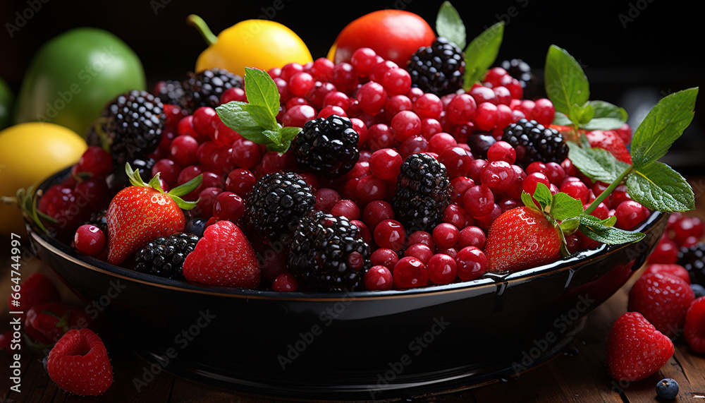 Freshness of nature bounty  ripe berries, healthy eating, gourmet dessert generated by AI