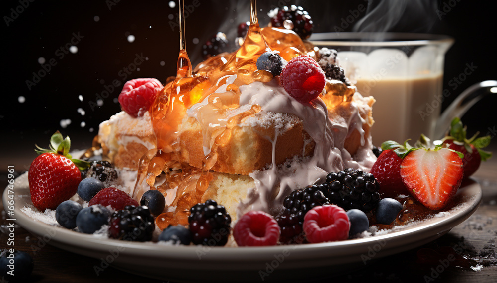 Freshness and sweetness on a plate, a berry dessert indulgence generated by AI