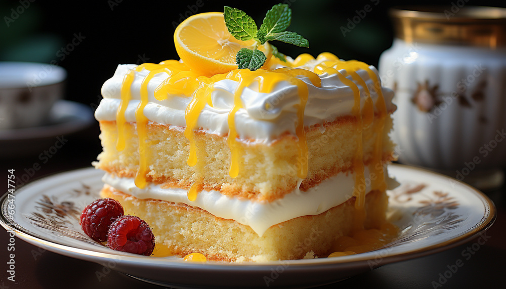 A refreshing plate of homemade sweet pie with whipped cream generated by AI