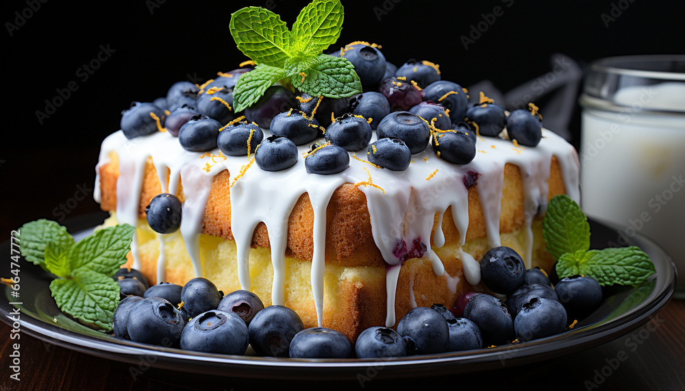 A refreshing plate of homemade berry cheesecake with whipped cream generated by AI