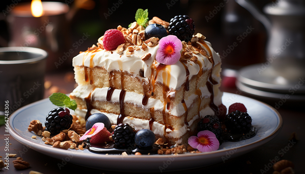 Freshness and sweetness on a plate, a gourmet berry indulgence generated by AI