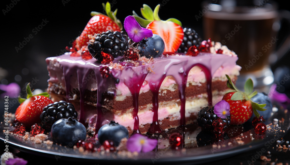 Sweet pie with chocolate and strawberry, a refreshing homemade indulgence generated by AI