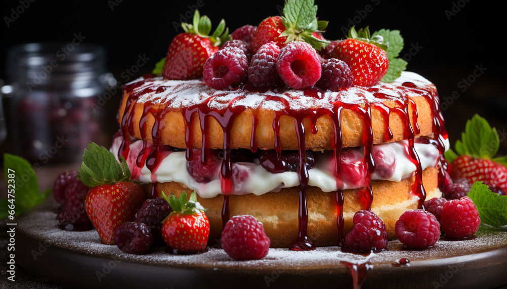 Freshness of berries on a plate, a sweet summer indulgence generated by AI