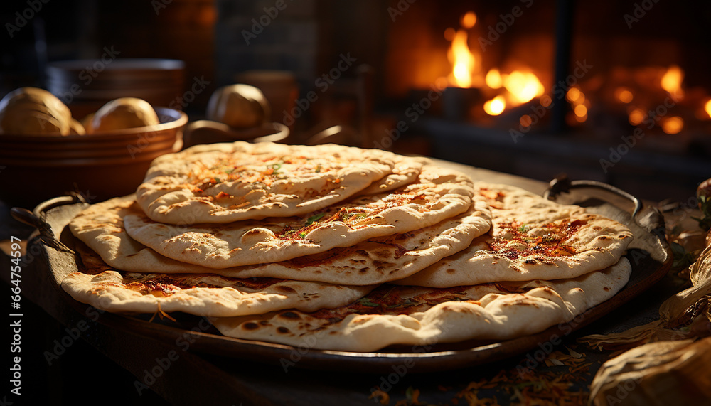 Homemade bread baked on a rustic table, fresh and delicious generated by AI